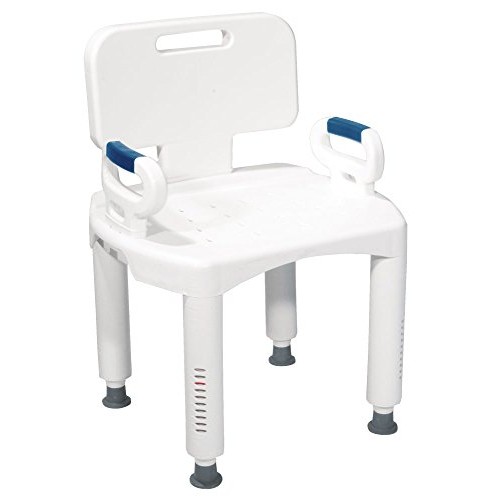 Drive Medical RTL12505 Handicap Bathroom Bench with Back and Arms, White