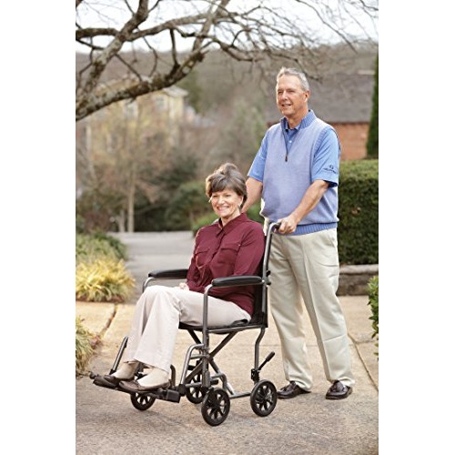 Drive Medical TR37E-SV Lightweight Folding Transport Wheelchair with Swing-Aw...