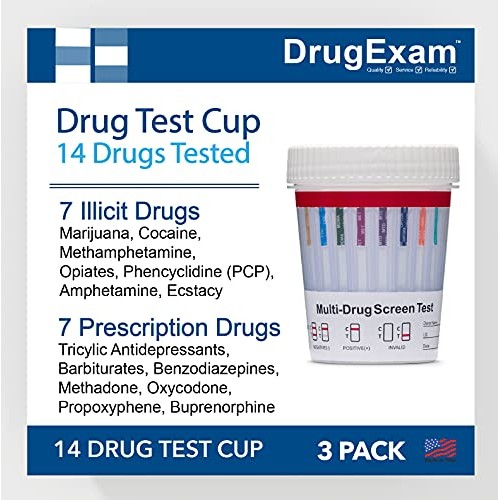 3 Pack - DrugExam Made in USA 14 Panel Drug Test Cup Kit with Temperature Str...