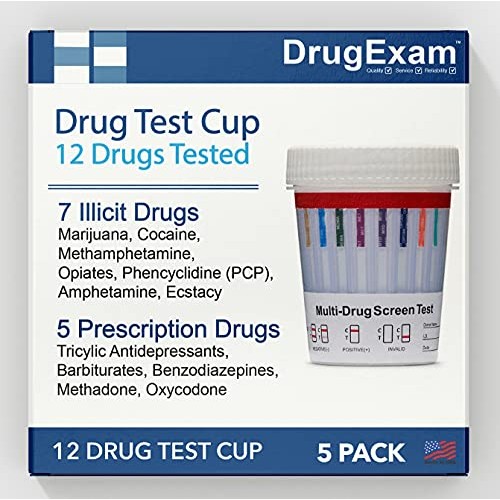 5 Pack - DrugExam Made in USA 12 Panel Drug Test Cup Kit with Temperature Str...