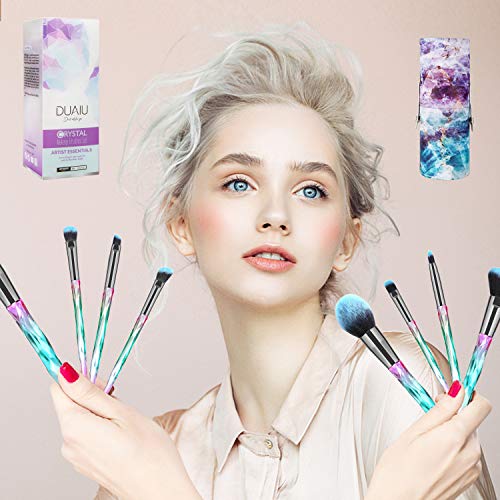 DUAIU Makeup Brushes 15pcs Premium Synthetic Bristles Crystal Handle Set Kabu...