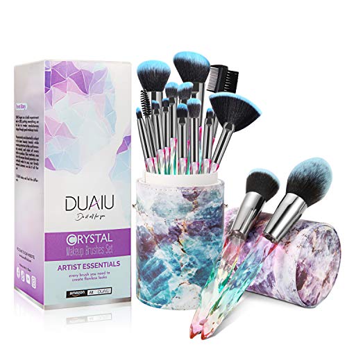 DUAIU Makeup Brushes 15pcs Premium Synthetic Bristles Crystal Handle Set Kabu...
