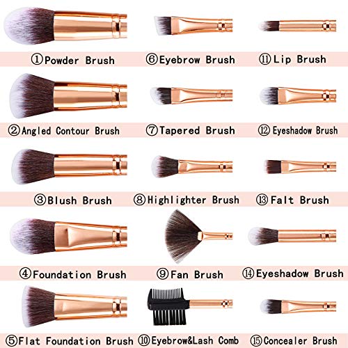 Makeup Brushes DUAIU 15PCs Marble Makeup Brush Set Premium Synthetic Kabuki P...