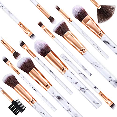 Makeup Brushes DUAIU 15PCs Marble Makeup Brush Set Premium Synthetic Kabuki P...