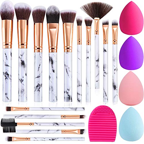 Makeup Brushes DUAIU 15PCs Marble Makeup Brush Set Premium Synthetic Kabuki P...
