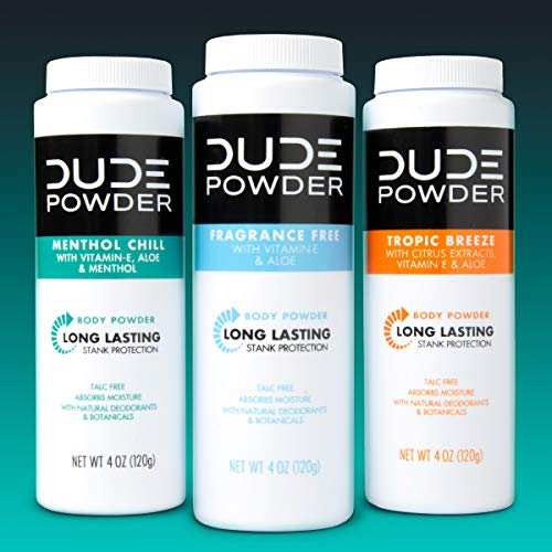 DUDE Body Powder Variety Pack, Tropic Breeze, Menthol Chill & Fragrance Free ...
