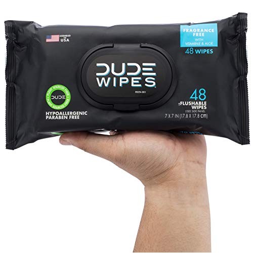 DUDE Wipes Flushable Wipes 48 Count Dispenser, Unscented Wet Wipes with Vitam...
