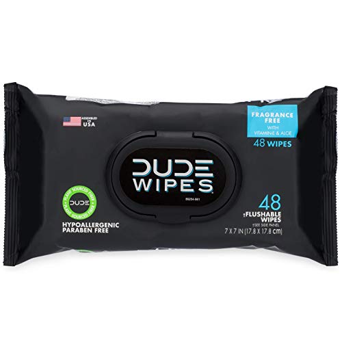 DUDE Wipes Flushable Wipes 48 Count Dispenser, Unscented Wet Wipes with Vitam...
