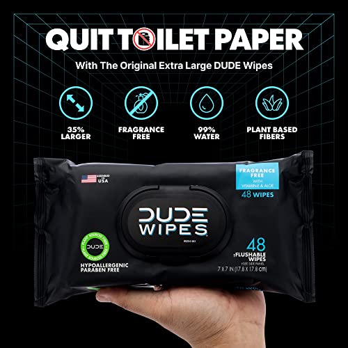 DUDE Wipes Flushable Wipes Dispenser, Unscented Wet Wipes with Vitamin-E & Al...