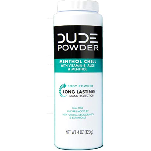 DUDE Body Powder, Menthol Chill 4 Ounce (3 Bottle Pack) Natural Deodorizers C...