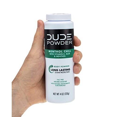 DUDE Body Powder, Menthol Chill 4 Ounce (3 Bottle Pack) Natural Deodorizers C...