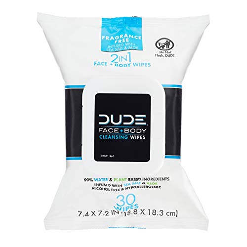 DUDE Face & Body Wipes (3 Packs, 30 Wipes Each) Unscented for Sensitive Skin ...
