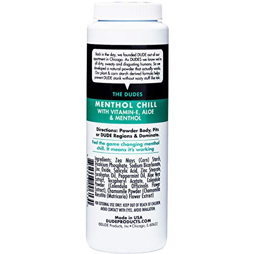 Dude Products Body Powder, Menthol Chill 4 Ounce Bottle Natural Deodorizers C...