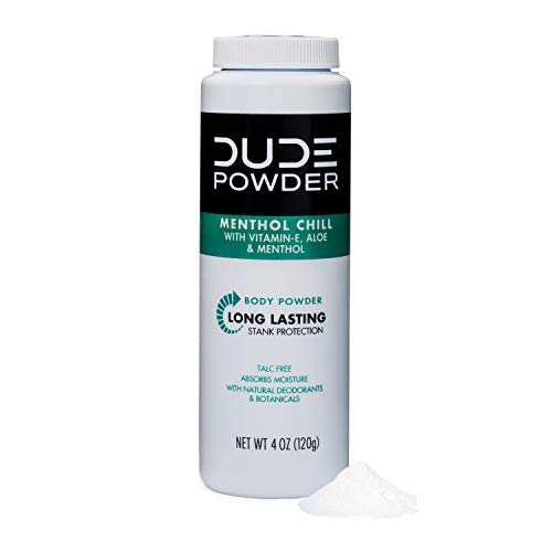 Dude Products Body Powder, Menthol Chill 4 Ounce Bottle Natural Deodorizers C...