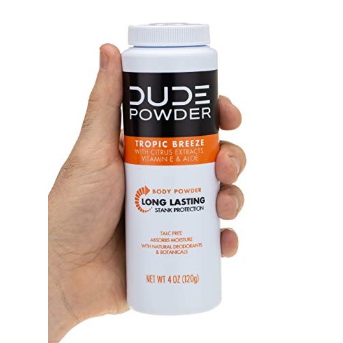 Dude Products DUDE Body Powder, Bottle Natural Deodorizers, Tropic Breeze, 4 Oz