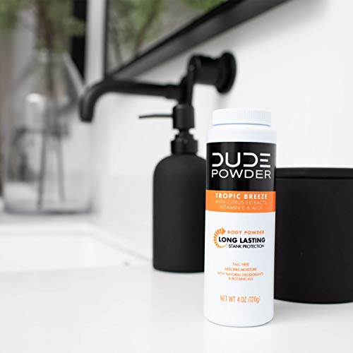 Dude Products DUDE Body Powder, Bottle Natural Deodorizers, Tropic Breeze, 4 Oz