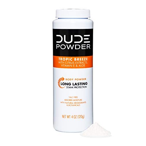 Dude Products DUDE Body Powder, Bottle Natural Deodorizers, Tropic Breeze, 4 Oz