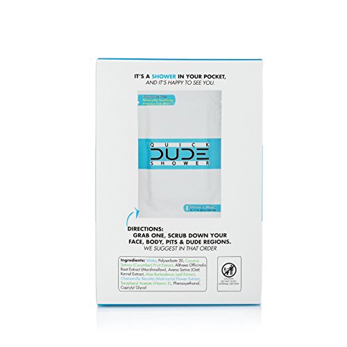 Dude Products Shower Body Wipes 10 Count Wet Wipes Individually Wrapped for T...