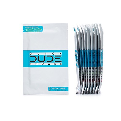 Dude Products Shower Body Wipes 10 Count Wet Wipes Individually Wrapped for T...