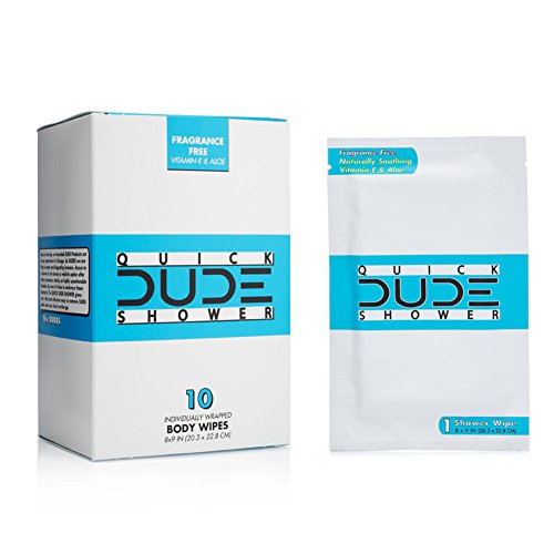 Dude Products Shower Body Wipes 10 Count Wet Wipes Individually Wrapped for T...