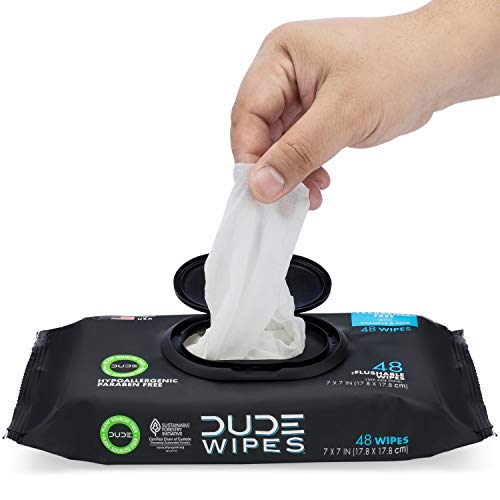 DUDE Wipes Flushable Wet Wipes (48 Count Dispenser and 30 Single Wipes) Indiv...