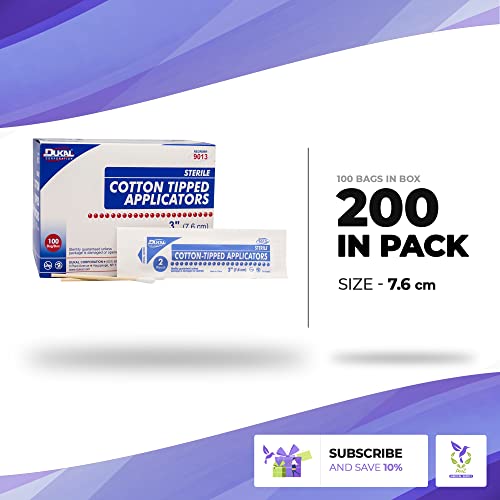 Dukal Cotton Tipped Applicators 3". Pack of 200 Swabsticks Wood Shaft. 100% C...