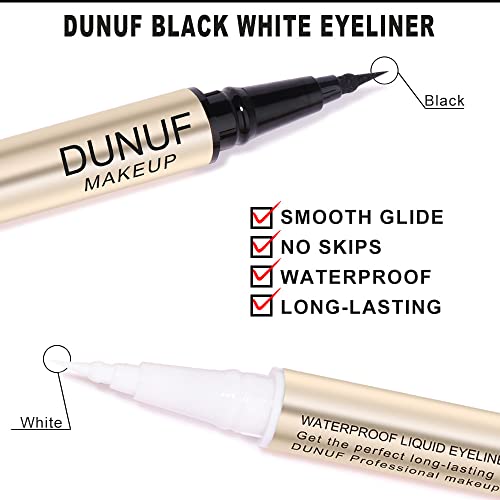 DUNUF MAKEUP 2 in1 Waterproof Liquid Eyeliner, Pitch Black, White,0.02 Fl Oz ...