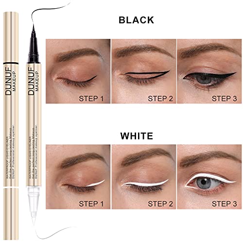 DUNUF MAKEUP 2 in1 Waterproof Liquid Eyeliner, Pitch Black, White,0.02 Fl Oz ...