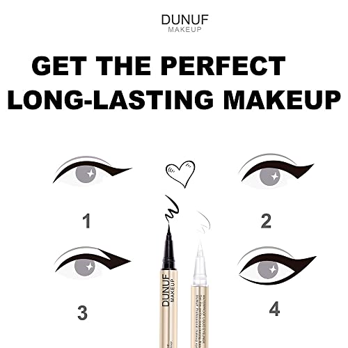 DUNUF MAKEUP 2 in1 Waterproof Liquid Eyeliner, Pitch Black, White,0.02 Fl Oz ...