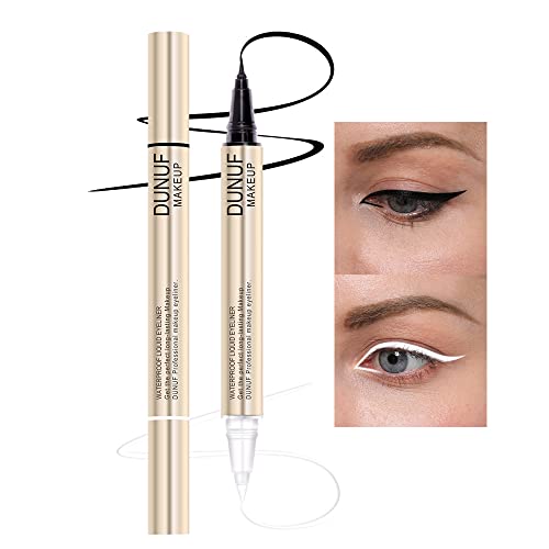 DUNUF MAKEUP 2 in1 Waterproof Liquid Eyeliner, Pitch Black, White,0.02 Fl Oz ...