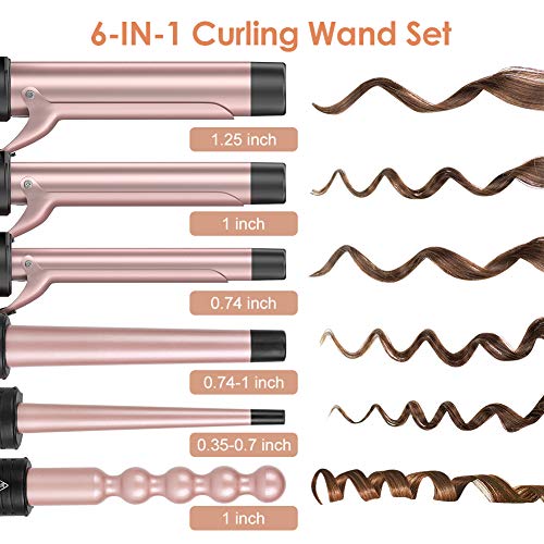 6-IN-1 Curling Iron, Professional Curling Wand Set, Instant Heat Up Hair Curl...