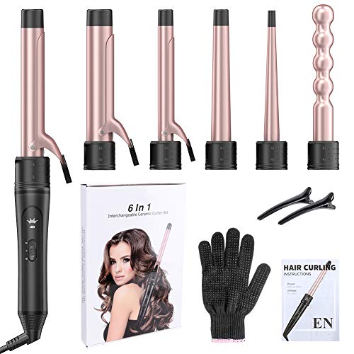 6-IN-1 Curling Iron, Professional Curling Wand Set, Instant Heat Up Hair Curl...