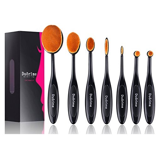 Duorime New 7pcs Black Oval Toothbrush Makeup Brush Set Cream Contour Powder ...