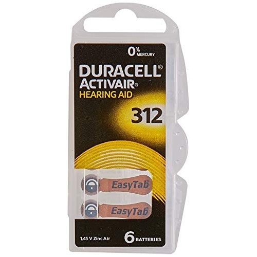 60 x Size 312 / BROWN - DURACELL EasyTab Hearing Aid Batteries (10 packs of s...