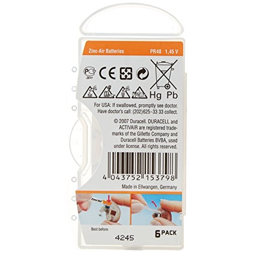 Duracell Hearing Aid Batteries Size 13 Pack 60 Batteries 1.45V