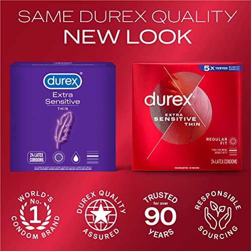 Condoms, Durex Extra Sensitive & Extra Lubricated Condoms, 24 Count (Pack of ...