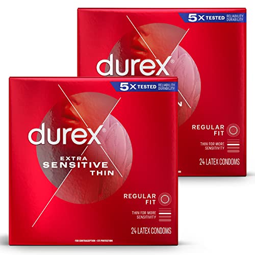 Condoms, Durex Extra Sensitive & Extra Lubricated Condoms, 24 Count (Pack of ...