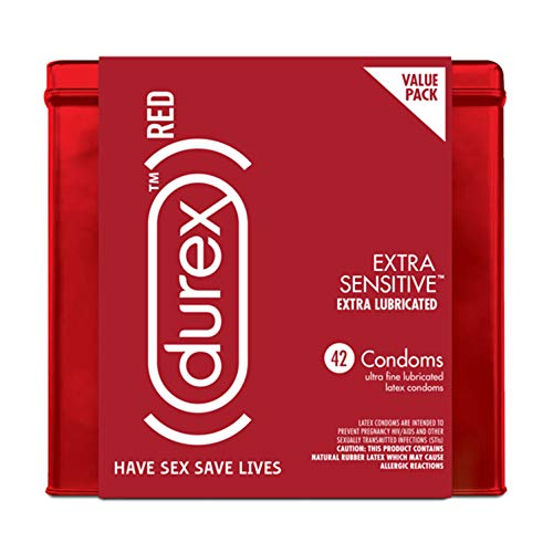 Condoms, Durex RED Extra Sensitive, Ultra Fine, Extra Lubricated Natural Rubb...