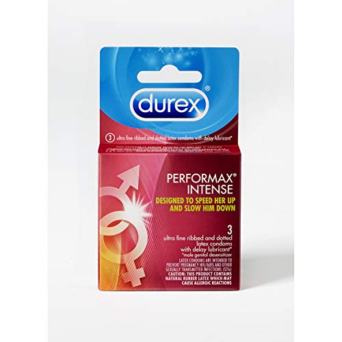 Condoms, Ultra Fine, Ribbed, Dotted with Delay Lubricant, Durex Performax Int...