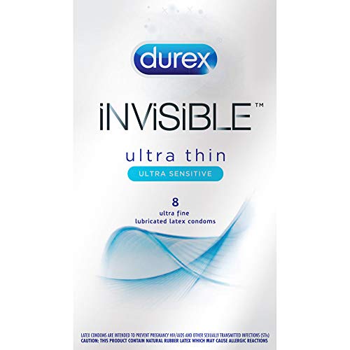 Condoms, Ultra Thin Lubricated Natural Latex, Durex Invisible Condoms, 8 Coun...