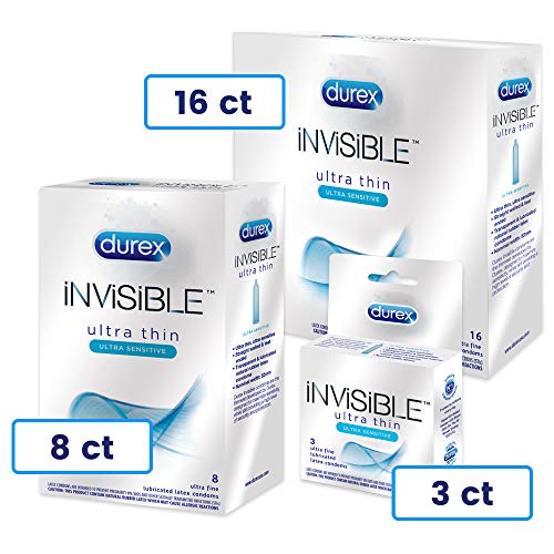 Condoms, Ultra Thin Lubricated Natural Latex, Durex Invisible Condoms, 8 Coun...