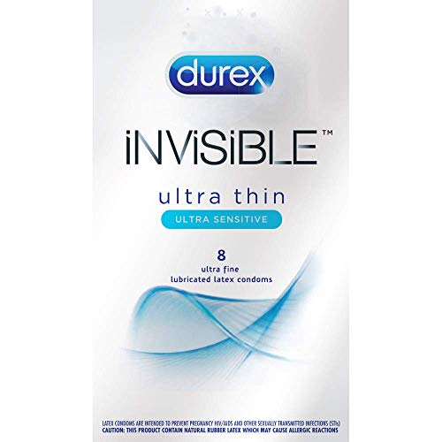 Condoms, Ultra Thin Lubricated Natural Latex, Durex Invisible Condoms, 8 Coun...