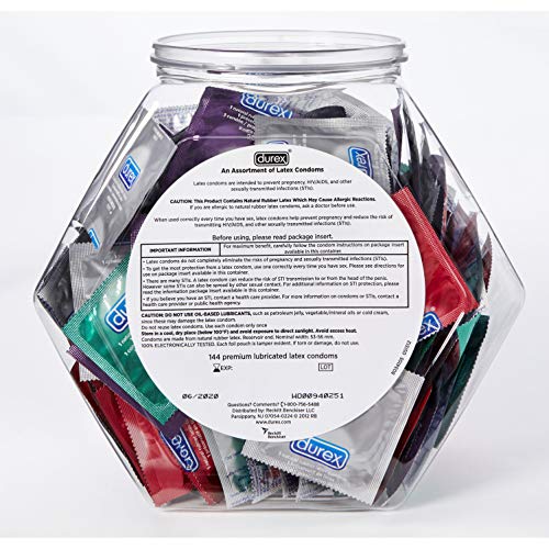 Durex Condom Fish Bowl Natural Rubber Latex Bulk Condoms, 144 Count, a Variet...