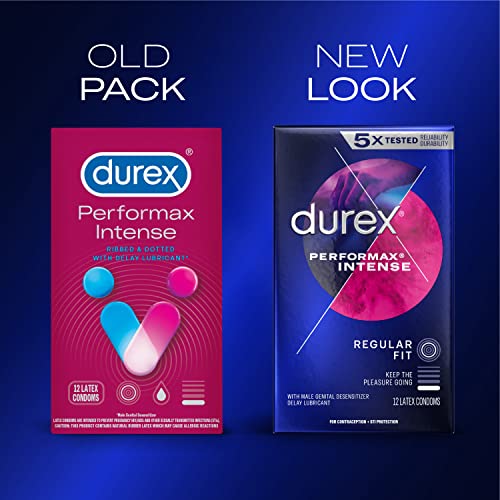 Durex Performax Intense Condoms, Ultra Fine, Ribbed, Dotted with Delay Lubric...