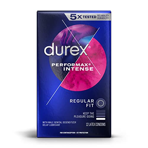 Durex Performax Intense Condoms, Ultra Fine, Ribbed, Dotted with Delay Lubric...