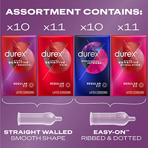 Durex Pleasure Pack Assorted Condoms, Exciting Mix of Sensation and Stimulati...