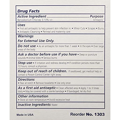 Dynarex Antiseptic Wipe Benzalkonium BZK First Aid Wipes 100/Box