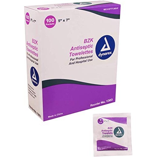 Dynarex Antiseptic Wipe Benzalkonium BZK First Aid Wipes 100/Box
