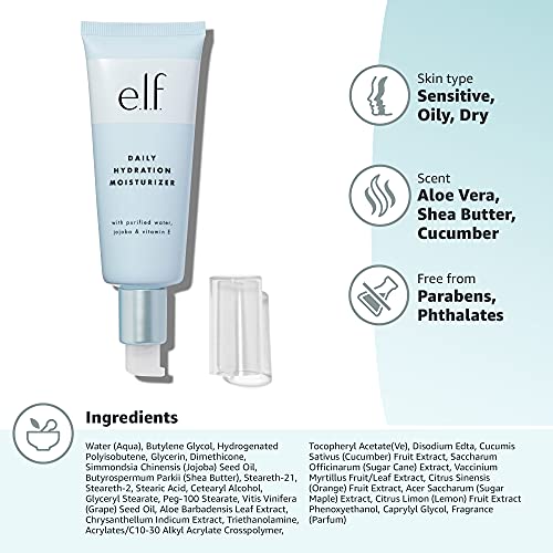 e.l.f. Daily Hydration Moisturizer, Ultra Hydrating Formula, Infused with Alo...