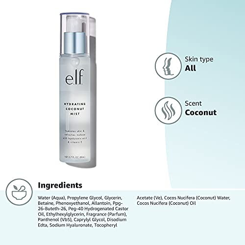 e.l.f. Hydrating Coconut Mist, Refreshes, Soothes & Invigorates Skin, Tropica...